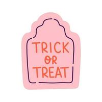 Happy Halloween illustration. Vector cute illustration of pink tombstone trick or treat in trendy colors for postcard, flyer, banner