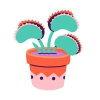 Happy Halloween illustration. Vector cute illustrations of venus flytrap in trendy colors for postcard creation