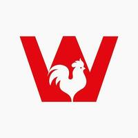 letra w aves de corral logo con gallina símbolo. pollo logo, gallo suspiro vector modelo
