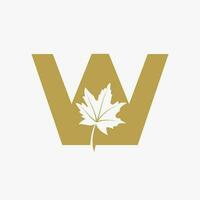 Letter W Maple Leaf Elegant Logo. Maple Leaf Logotype Vector Template