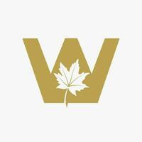 Letter W Maple Leaf Elegant Logo. Maple Leaf Logotype Vector Template