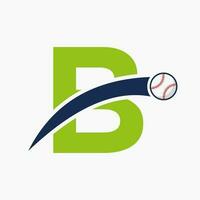 Baseball Logo On Letter B With Moving Baseball Icon. Baseball Logotype Template vector