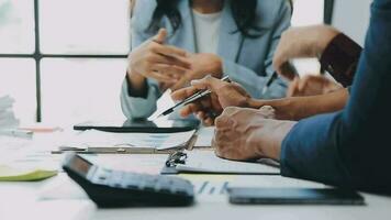 Team of business people working together in the meeting room office, teamwork background charts and graphs banner, double exposure successful teamwork,business planning concept. video