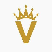 Crown Logo On Letter V Luxury Symbol. Crown Logotype Template vector