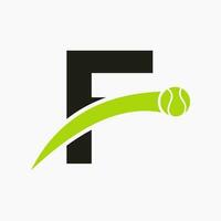 tenis logo en letra F con Moviente tenis pelota icono. tenis logo modelo vector