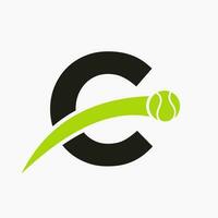 Tennis Logo On Letter C With Moving Tennis Ball Icon. Tennis Logo Template vector