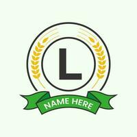 Agriculture Logo On Letter L Concept. Agro Farming Logotype for Bakery, Bread, Cake, Cafe, Pastry Identity vector