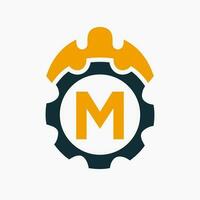 Construction Logo Letter M Concept With Gear Icon. Engineering Architect Repair Logotype vector