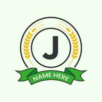 Agriculture Logo On Letter J Concept. Agro Farming Logotype for Bakery, Bread, Cake, Cafe, Pastry Identity vector