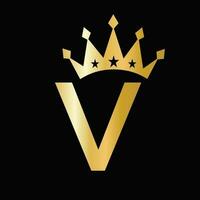 Letter V Luxury Logo With Crown Symbol. Crown Logotype Template vector