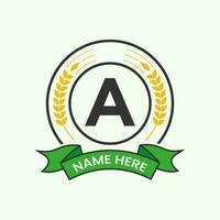 Agriculture Logo On Letter A Concept. Agro Farming Logotype for Bakery, Bread, Cake, Cafe, Pastry Identity vector