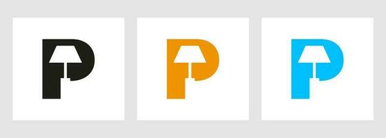 Lamp Logo On Letter P. Lamp Symbol Vector Template