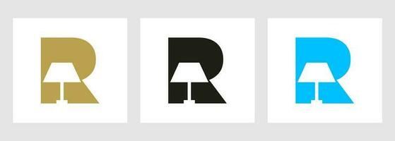 Lamp Logo On Letter R. Lamp Symbol Vector Template