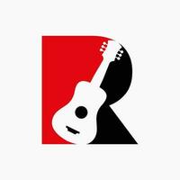 Letter R Guitar Logo. Guitarist Logo Concept With Guitar Icon. Festival and Music Symbol vector