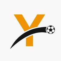 Football Logo On Letter Y With Moving Football Icon. Soccer Logo Template vector