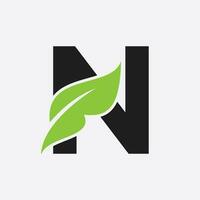 Letter N Leaf Logo. Eco Farm Logotype Vector Template. Organic Symbol