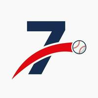 béisbol logo en letra 7 7 con Moviente béisbol icono. béisbol logotipo modelo vector