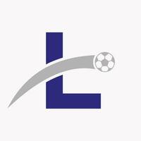 Football Logo On Letter L With Moving Football Icon. Soccer Logo Template vector