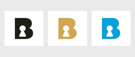 Letter B Key Hold Logo Design. Locked Icon, Security, Protection, Safe Symbol Vector Template
