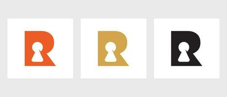 Letter R Key Hold Logo Design. Locked Icon, Security, Protection, Safe Symbol Vector Template