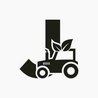 letra j agricultura logo concepto con tractor icono vector modelo. eco granja símbolo