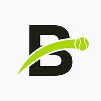 Tennis Logo On Letter B With Moving Tennis Ball Icon. Tennis Logo Template vector