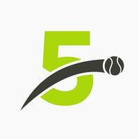 Tennis Logo On Letter 5 With Moving Tennis Ball Icon. Tennis Logo Template vector