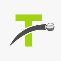 Golf Logo On Letter T Concept With Moving Golf Ball Icon. Hockey Sport Logotype Symbol vector