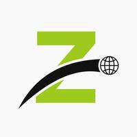 Letter Z Logo Concept With Global World Icon Vector Template