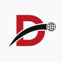 Letter D Logo Concept With Global World Icon Vector Template