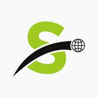 Letter S Logo Concept With Global World Icon Vector Template