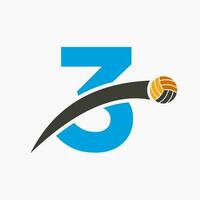 Volleyball Logo On Letter 3 With Moving Volleyball Ball Icon. Volley Ball Symbol vector