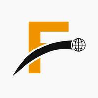 Letter F Logo Concept With Global World Icon Vector Template