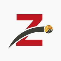 Volleyball Logo On Letter Z With Moving Volleyball Ball Icon. Volley Ball Symbol vector