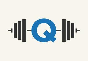 Letter Q Fitness Logo Design. Gym And Fitness Club Symbol With Barbell Icon Template vector