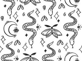 seamless pattern on the theme of magic, witchcraft. vintage black and white halloween print in hand drawing style vector