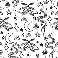 seamless pattern on the theme of magic, witchcraft. vintage black and white halloween print in hand drawing style vector