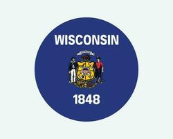 Wisconsin USA Round State Flag. WI, US Circle Flag. State of Wisconsin, United States of America Circular Shape Button Banner. EPS Vector Illustration.