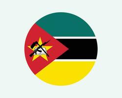 Mozambique Round Country Flag. Mozambican Circle National Flag. Republic of Mozambique Circular Shape Button Banner. EPS Vector Illustration.