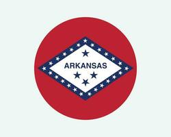 Arkansas USA Round State Flag. AR, US Circle Flag. State of Arkansas, United States of America Circular Shape Button Banner. EPS Vector Illustration.