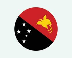 Papua New Guinea Round Country Flag. Papua New Guinean Circle National Flag. Independent State of Papua New Guinea Circular Shape Button Banner. EPS Vector Illustration.