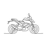 One continuous line drawing of motorcycle as land vehicle with white background. Land transportation design in simple linear style. Non coloring vehicle design concept vector illustration