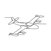 One continuous line drawing of airplane as air vehicle and transportation with white background.Air transportation design in simple linear style.Non coloring vehicle design concept vector illustration