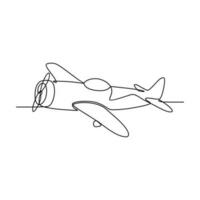 One continuous line drawing of airplane as air vehicle and transportation with white background.Air transportation design in simple linear style.Non coloring vehicle design concept vector illustration