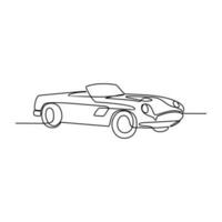 One continuous line drawing of car as land vehicle with white background. Land transportation design in simple linear style. Non coloring vehicle design concept vector illustration