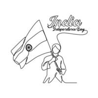 uno continuo línea dibujo de India independencia día con blanco antecedentes. patriótico símbolo diseño en sencillo lineal estilo. India independencia día diseño concepto vector ilustración.