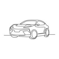 One continuous line drawing of car as land vehicle with white background. Land transportation design in simple linear style. Non coloring vehicle design concept vector illustration