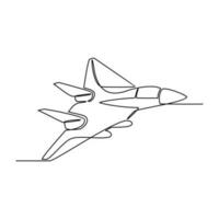 One continuous line drawing of airplane as air vehicle and transportation with white background.Air transportation design in simple linear style.Non coloring vehicle design concept vector illustration