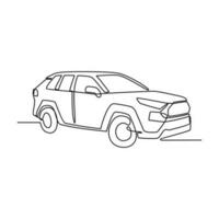 One continuous line drawing of car as land vehicle with white background. Land transportation design in simple linear style. Non coloring vehicle design concept vector illustration