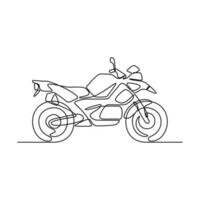 One continuous line drawing of motorcycle as land vehicle with white background. Land transportation design in simple linear style. Non coloring vehicle design concept vector illustration